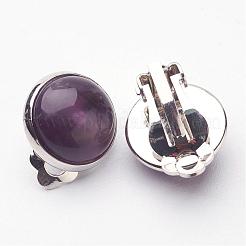 Natural Amethyst Brass Clip-on Earrings&nbsp;EJEW-A051-B006