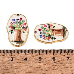 304ステンレススチールエナメルペンダント  花柄チャーム  ゴールドカラー  楕円形のチャーム  25.5x16.5x2mm  穴：1.6mm&nbsp;SA-CBACDB6-01C-G