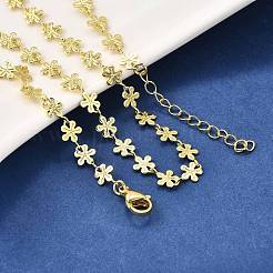 真鍮の花のリンクチェーンネックレス  鉛フリー＆カドミウムフリー  長持ちメッキ  ラックめっき  18KGP本金メッキ  17.72インチ（45cm）&nbsp;NJEW-M108-25G