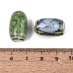 ヴィンテージの手作り磁器ビーズ  ファンシーアンティーク施釉磁器  バレル  薄緑  19.5~21x11~13mm  穴：3~4mm&nbsp;PORC-N013-12-12