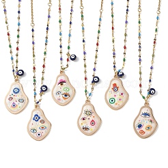 Printed Alloy Enamel Pear & Brass Enamel Evil Eye Pendant 304 Stainless Steel Enamel Dapped Chain Necklaces for Women&nbsp;NJEW-JN06361