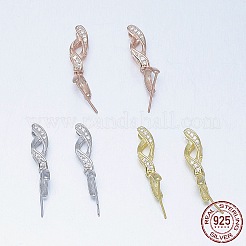 925スターリングシルバーペンダントベイル  アイスピック＆ピンチベイル  キュービックジルコニア付き  ツイスト  ミックスカラー  19x4x4.5mm  穴：3x5mm  ピン：0.5mm&nbsp;STER-K036-25