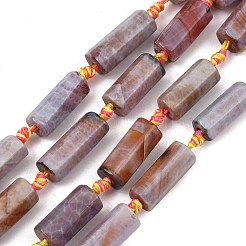 ファイヤーアゲートクラックルビーズ連売り  染め＆加熱  コラム  多面カット  チョコレート  23x9x10mm  穴：2mm  約14個/連  16.54''（42センチメートル）&nbsp;GG-T001-02A