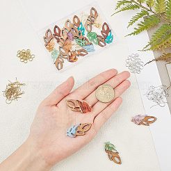 DIY リーフダングルイヤリング作成キット  18個入り9色レジン＆ウォールナットウッドペンダント  40個2色真鍮ピアスフックと40個2色丸カン  ミックスカラー  ペンダント：37.5x15.5x3mm  穴：2mm  2個/カラー&nbsp;DIY-OC0006-29