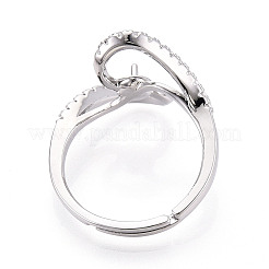 真鍮マイクロパヴェクリアキュービックジルコニア調節可能なリングセッティング  片穴パーツ用  カドミウムフリー＆ニッケルフリー＆鉛フリー  プラチナメッキ  ピン：1mm  15.6mm  usサイズ7 1/4(17.5mm)&nbsp;KK-T076-62P