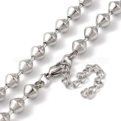 Non-Tarnish 304 Stainless Steel Rhombus Beads Necklace for Women&nbsp;NJEW-B107-03P