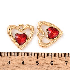 合金クリスタルラインストーンペンダント  ハートチャーム  レッド  18.5x19x5mm  穴：2mm&nbsp;ALRI-M021-04C