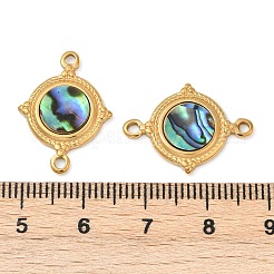 304 Stainless Steel Natural Paua Shell Flat Round Connector Charms&nbsp;STAS-L288-14G-01