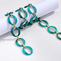 手作りの天然石風スタイルのリンク チェーン  アクリル＆ccbプラスチックリンキングリング  オーバル  ライトシーグリーン  39x34x7mm  19x12x4.5mm  約6.56フィート（2m）/連&nbsp;AJEW-J034-01B