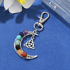 Wire Wrapped Chakra Synthetic & Natural Mixed Stone & Alloy Moon Pendant Decorations&nbsp;HJEW-JM01576-02