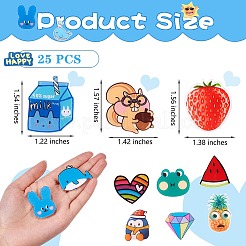 24個24スタイルの恐竜とイルカとイチゴとミルクとハートのアクリル製安全ブローチ  鉄ピンと  ミックスカラー  23~49x29~50x7~8.5mm  ピン：0.7~0.8mm  1個/スタイル&nbsp;JEWB-SZ0001-28