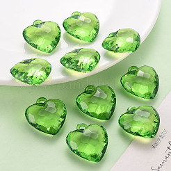 透明なアクリルパーツ  多面カット  ハート  グリーン  31.5x29x12.5mm  穴：4mm  約90個/500g&nbsp;TACR-T024-03B-925