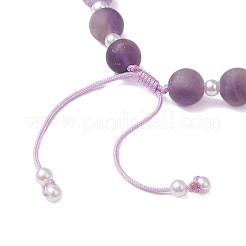 8.5mm ラウンド天然アメジスト & ABS プラスチック模造真珠編みビーズブレスレット  女性のための調節可能なブレスレット  内径：2~3-3/8インチ（5~8.5cm）  8.5mm&nbsp;BJEW-JB10654