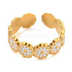 Daisy 304 Stainless Steel Enamel Open Cuff Ring for Women&nbsp;LS-RJEW-Z041-02G-03