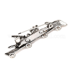枝の形をした合金製ブローチ金具  バックバーピン（ループ4つ付き）  アンティークシルバー  49x17mm&nbsp;LS-AL-G001-02AS