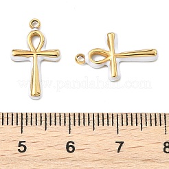304ステンレススチールエナメルペンダント  アンククロスチャーム  PVD真空メッキ  18KGP本金メッキ  ホワイト  18x11x2mm  穴：1.4mm&nbsp;STAS-T076-11G-01