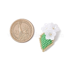 手作りのガラスシードビーズの花のペンダント  304ステンレススチールの丸カンループとアクリル付き  ホワイト  34x22x12mm  穴：3mm&nbsp;PALLOY-MZ00794-04