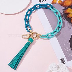 チェーンリンクリストレットキーチェーン  アクリル ブレスレット タッセル キーホルダー  合金パーツ  グリーン  29cm&nbsp;HJEW-SW00013-07