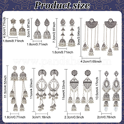 8ペア8スタイル亜鉛合金ダングルスタッドピアス女性用  アンティークシルバー  43~115mm  ピン：0.6~1mm  1ペア/スタイル&nbsp;EJEW-AN0003-17