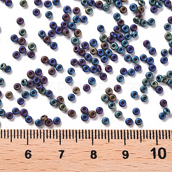 12/0グレードの丸いガラスシードビーズ  メタリックカラーアイリス  マットなスタイル  ブルーメッキ  12/0  2x1.5mm  穴：0.8mm  約30000個/袋&nbsp;SEED-Q008-M604