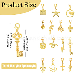 30スタイルの合金ペンダント装飾15個  合金製カニカン付き  ゴールドカラー  25~44mm  2個/スタイル&nbsp;HJEW-YW00372