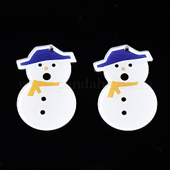 透明プリントアクリルパーツ  クリスマス  雪だるま  ホワイト  34.5x22.5x2.5mm  穴：1.6mm&nbsp;KY-S163-341