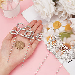 2Pcs 2 Styles Alloy & Rhinestone Cake Toppers&nbsp;AJEW-CP0001-44S