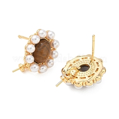 Brass and ABS Plastic Imitation Pearl Stud Earring Findings&nbsp;KK-C172-14A-G