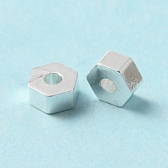 ラックメッキ真鍮製ビーズ  カドミウムフリー＆鉛フリー  長持ちメッキ  六角  銀  4x4.5x2mm  穴：1mm&nbsp;KK-C020-07S