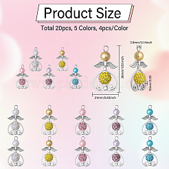 アクリル＆ポリマークレイラインストーンビーズペンダント  合金ループ付き  天使  ミックスカラー  38x21x10mm  穴：3.5mm  20個/セット&nbsp;PALLOY-CA00005