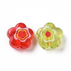 プリントされた透明アクリルビーズ  花  ミックスカラー  9.5x9.5x4.5mm  穴：1.8mm&nbsp;X-OACR-E009-08