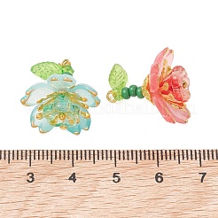 アクリルとガラスのシードビーズペンダント  花のチャーム  ゴールドカラー  ミックスカラー  20x18mm  穴：1.2mm&nbsp;PALLOY-MZ01316