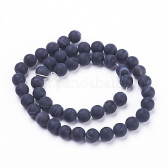 天然染色・加熱処理された黒色の縞瑪瑙/縞瑪瑙ビーズ連売り  艶消し  ラウンド  8~8.5mm  穴：1mm  約47個/連  14.9インチ〜15.3インチ（38~39cm）&nbsp;X-G-F520-50-8mm