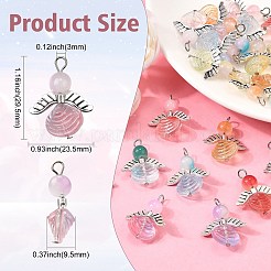 30個のガラスペンダント  銀合金の金具付き  翼のある天使  ミックスカラー  29.5x23.5x9.5mm  穴：3mm&nbsp;FIND-CJ0003-36