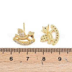 Brass Micro Pave Clear Cubic Zirconia Hobbyhorse Stud Earrings&nbsp;EJEW-F400-06G