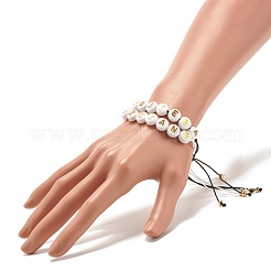 2Pcs 2 Style Flat Round with Letters Braided Bead Bracelets Set for Women&nbsp;BJEW-JB07571