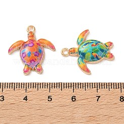 プリント合金ペンダント  カメ  ゴールドカラー  ミックスカラー  23x21x4mm  穴：1.8mm&nbsp;AL-CBAFB12-04G
