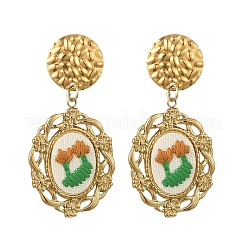 304 Stainless Steel & Cloth Embroidery Stud Dangle Earrings&nbsp;EJEW-JE07297