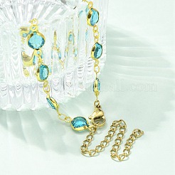 304 Stainless Steel Flat Round Acrylic Rhinestone Cup Chain Anklets for Women&nbsp;AJEW-B031-02G-03