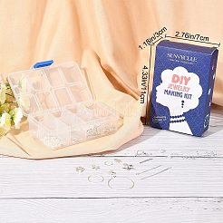 DIYダングルピアス作成キット  38個の星/丸いガラスとプラスチックビーズ  48個スターアロイペンダント  アイアン製コネクター  真鍮パーツとアズキチェーン  銀  19mm  穴：1.5mm&nbsp;DIY-SC0016-69