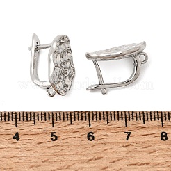 ファセットカットのナゲット、真鍮マイクロパヴェ、クリアキュービックジルコニアフープピアス金具  長持ちメッキ  ループでラッチバック  プラチナ  20x12.7x12.5mm  穴：1.5mm  ピン：1.3mm&nbsp;KK-Z154-02P