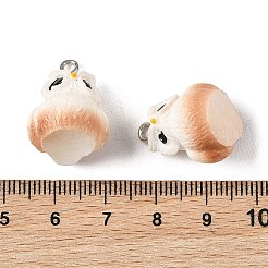 不透明樹脂ペンダント  フクロウのチャーム  プラチナトーンの鉄ループ付き  ホワイト  19~20x15~16x17~17.5mm  穴：2mm&nbsp;RESI-G129-08