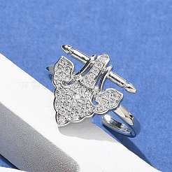 女性用真鍮マイクロパヴェクリアキュービックジルコニアカフ指輪  カドミウムフリー＆鉛フリー  旗の花  プラチナ  2mm  内径：18mm&nbsp;RJEW-U033-07P
