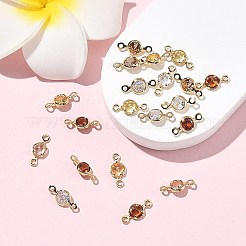 シェグレース 真鍮 パヴェ キュービックジルコニア フラット ラウンド コネクター チャーム  カドミウムフリー＆ニッケルフリー＆鉛フリー  長持ちメッキ  18KGP本金メッキ  ミックスカラー  10.5x5x2mm  穴：1.2mm&nbsp;XGRQ2O988-442G