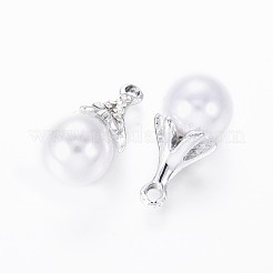 合金ペンダント  アクリル模造パールとラインストーン付き  花  銀  21x10mm  穴：1.8mm&nbsp;PALLOY-L223-D01-S-AAA