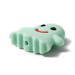 食品グレードの環境に優しいシリコーンビーズ  ハロウィンモチーフ  ゴースト  アクアマリン  23.5x25x7.5mm  穴：2mm&nbsp;LS-SIL-WH0002-34C