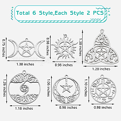 12個6スタイル304ステンレススチールペンダント  混合形状  ステンレス鋼色  19~32x25~35x1~2mm  穴：1.2~1.5mm  2個/スタイル&nbsp;STAS-SZ0002-56P