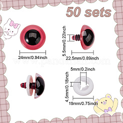 レジンドールクラフトアイズ  安全の目  プラスチックスペーサー付き  おもちゃの DIY アクセサリー用  半円  フラミンゴ  24x22.5mm  50セット/箱&nbsp;DIY-GO0001-44A