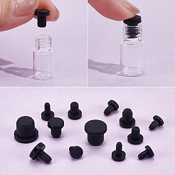 100個 10スタイル シリコンボトルシールプラグ  ブラック  6.5~13x6.5~10mm  10個/スタイル&nbsp;FIND-GF0008-89