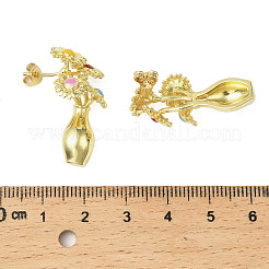 真鍮エナメルスタッドピアス  花瓶とひまわり  ゴールドカラー  29.5x14.5mm&nbsp;EJEW-G438-01G-01